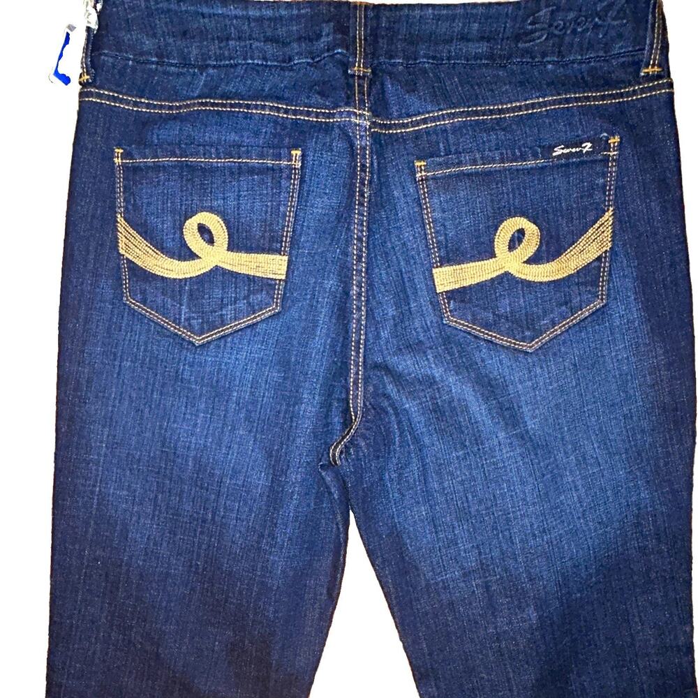 Seven7 Soho Straight Dark Wash Blue Denim Jeans Mid Rise Stretch Pockets Size 8